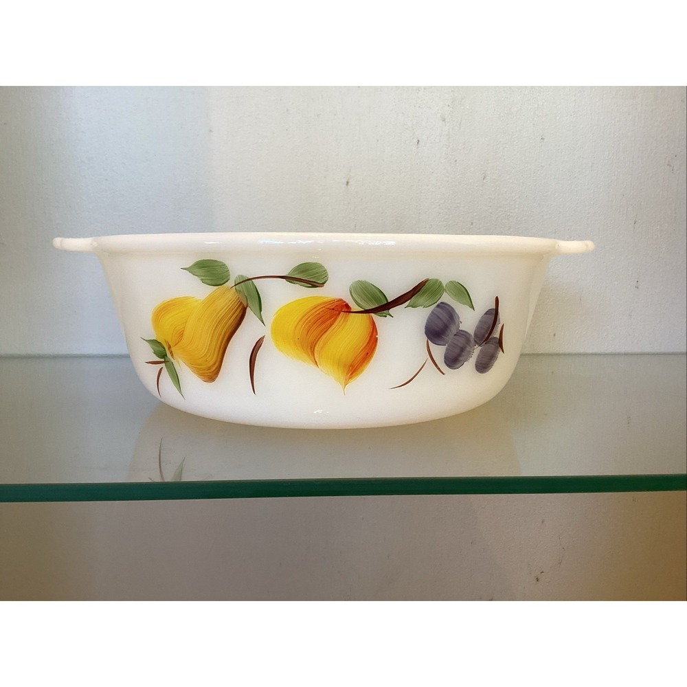 Vtg Anchor Hocking Fire King Gay Fad Fruit 2 Qt #448 Round Casserole Dish